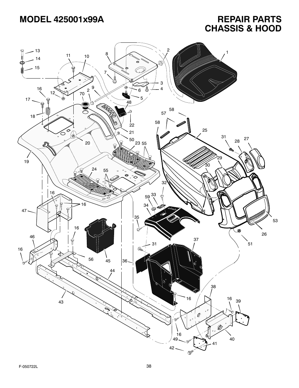 Chassis & hood | Murray 425001x99A User Manual | Page 38 / 56