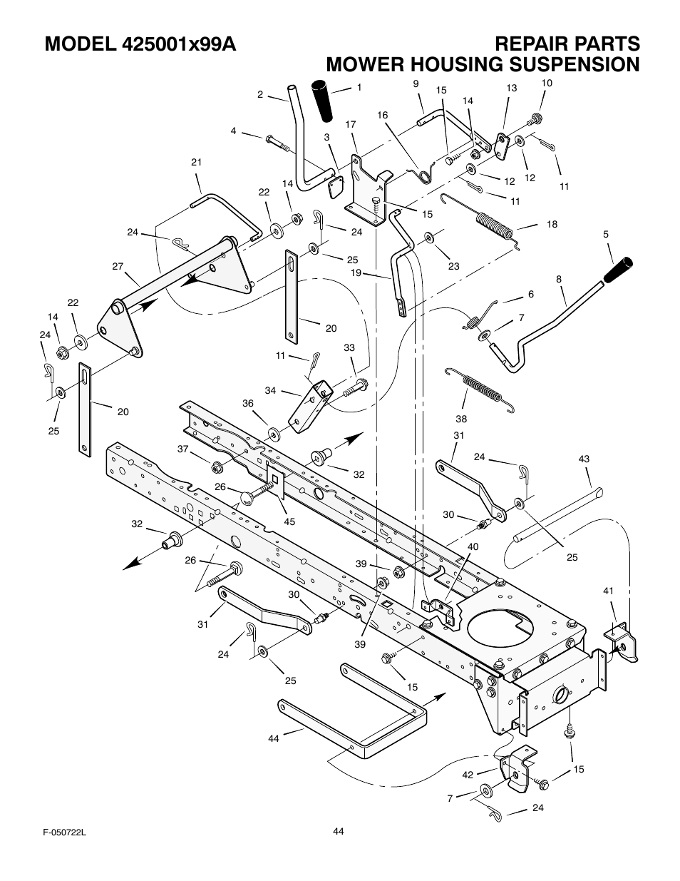 Mower housing suspension | Murray 425001x99A User Manual | Page 44 / 56