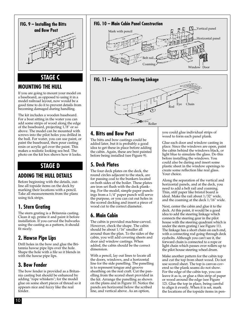 Stage c stage d, Mounting the hull, Adding the hull details | Stern grating, Hawse pipe lips, Bow fender, Bitts and bow post, Deck plates, Main cabin | Model Shipways 2021 User Manual | Page 10 / 16