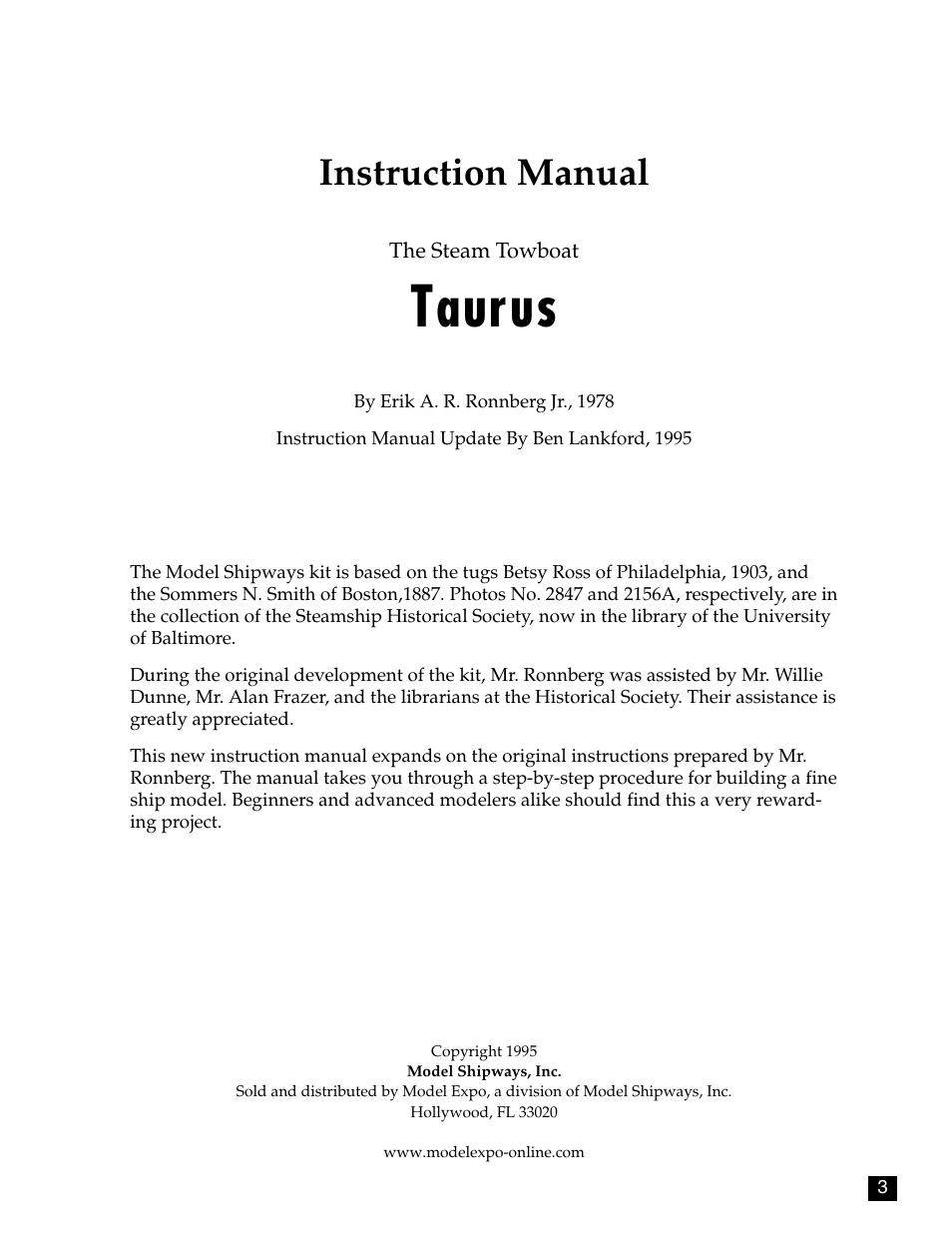 Taurus, Instruction manual | Model Shipways 2021 User Manual | Page 3 / 16