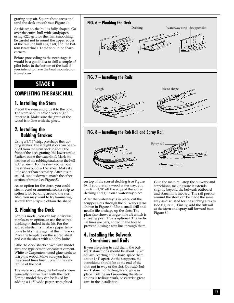 Stage b, Completing the basic hull 1. installing the stem, Installing the rubbing strakes | Planking the deck, Installing the bulwark stanchions and rails | Model Shipways 2021 User Manual | Page 9 / 16