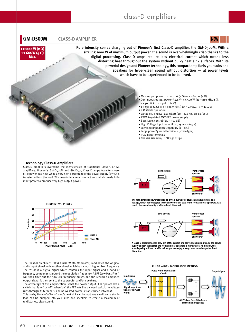 Class-d amplifiers, Gm-d500m, Class-d amplifier | For full specifications please see next page | Pioneer Reference Series DEX-P9R User Manual | Page 10 / 52