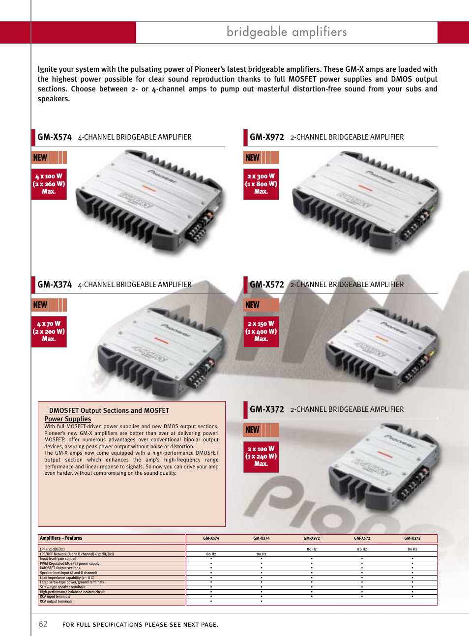 Bridgeable amplifiers, Gm-x574, Gm-x972 | Gm-x374, Gm-x372, Gm-x572, Channel bridgeable amplifier | Pioneer Reference Series DEX-P9R User Manual | Page 12 / 52
