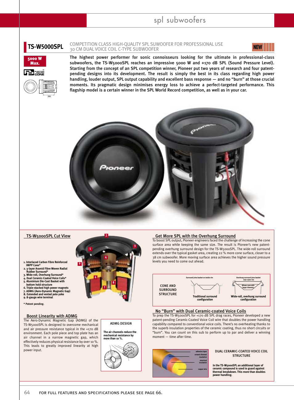 Spl subwoofers, Ts-w5000spl | Pioneer Reference Series DEX-P9R User Manual | Page 14 / 52
