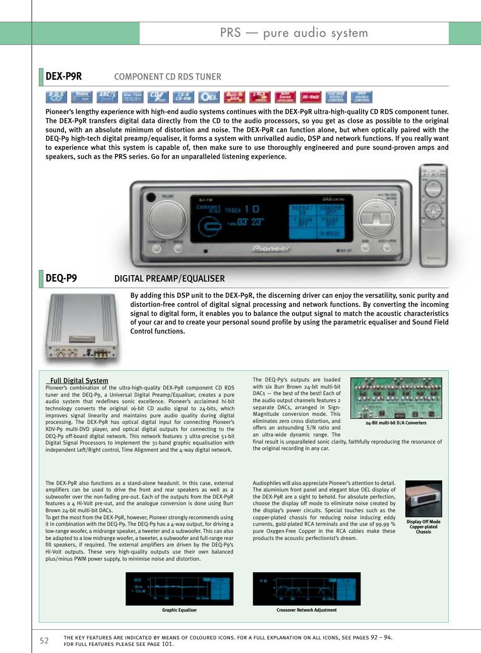 Prs — pure audio system, Dex-p9r, Deq-p9 | Component cd rds tuner, Digital preamp/equaliser | Pioneer Reference Series DEX-P9R User Manual | Page 2 / 52