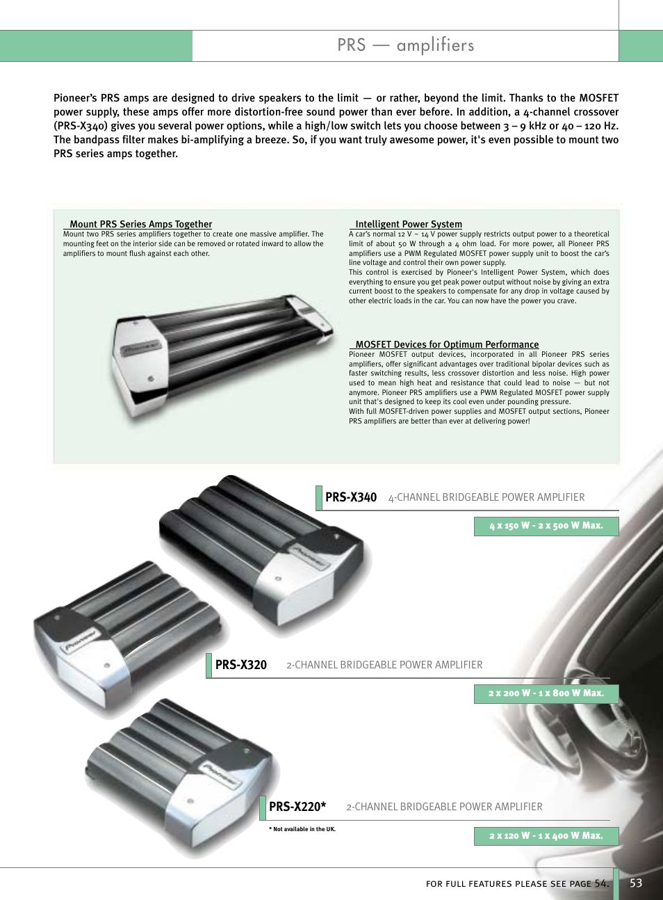 Prs — amplifiers, Prs-x320, Prs-x340 | Prs-x220 | Pioneer Reference Series DEX-P9R User Manual | Page 3 / 52