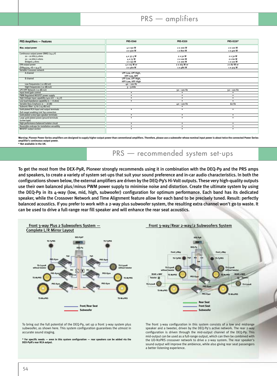 Prs — amplifiers, Prs — recommended system set-ups | Pioneer Reference Series DEX-P9R User Manual | Page 4 / 52