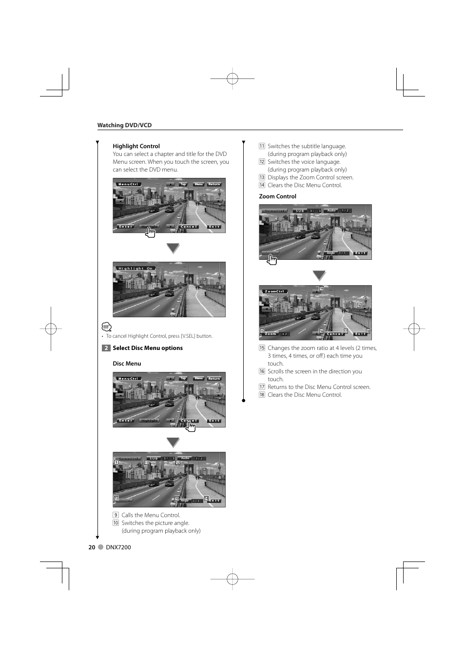 2select disc menu options disc menu | Mitsubishi Motors B64-3824-00/00 (MV) MZ360234EX (DNX7200ZM4) User Manual | Page 20 / 100