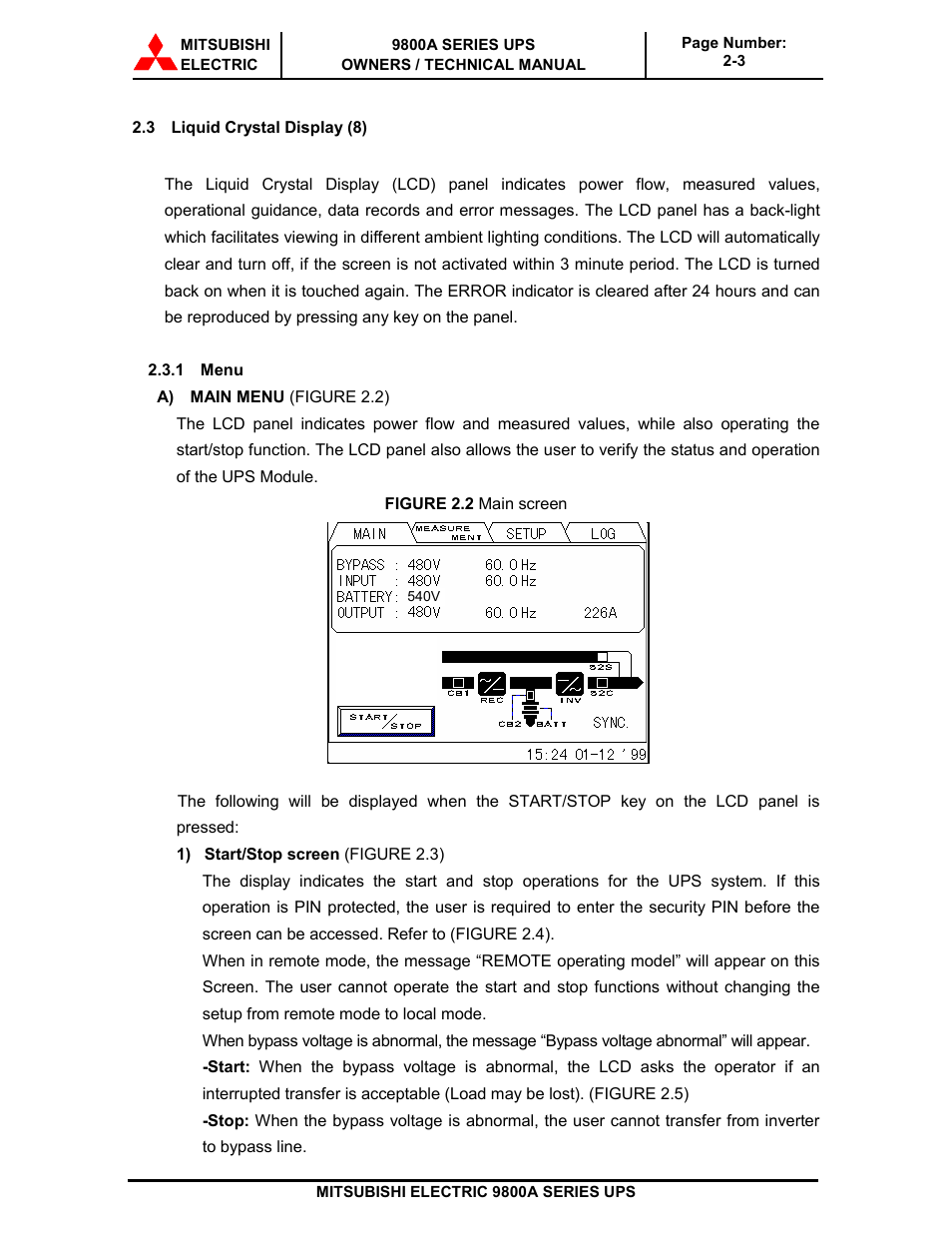 MITSUBISHI ELECTRIC 9800A SERIES UPS systems User Manual | Page 24 / 70