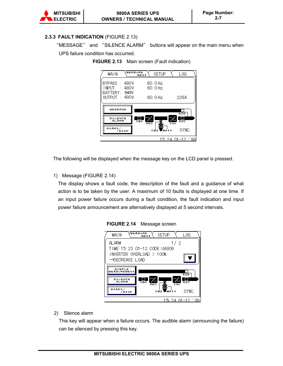 MITSUBISHI ELECTRIC 9800A SERIES UPS systems User Manual | Page 28 / 70