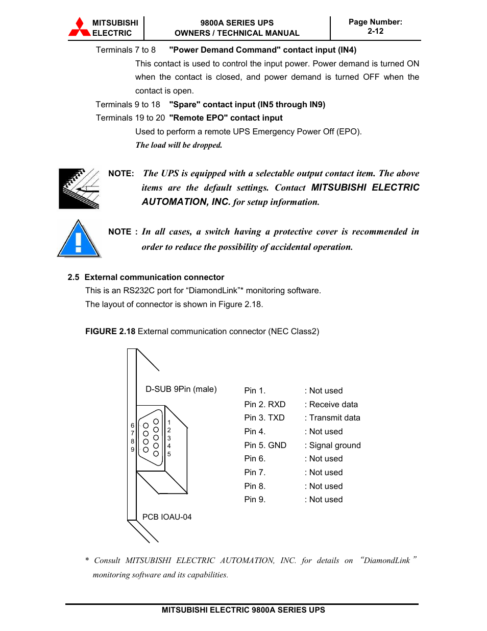 MITSUBISHI ELECTRIC 9800A SERIES UPS systems User Manual | Page 33 / 70