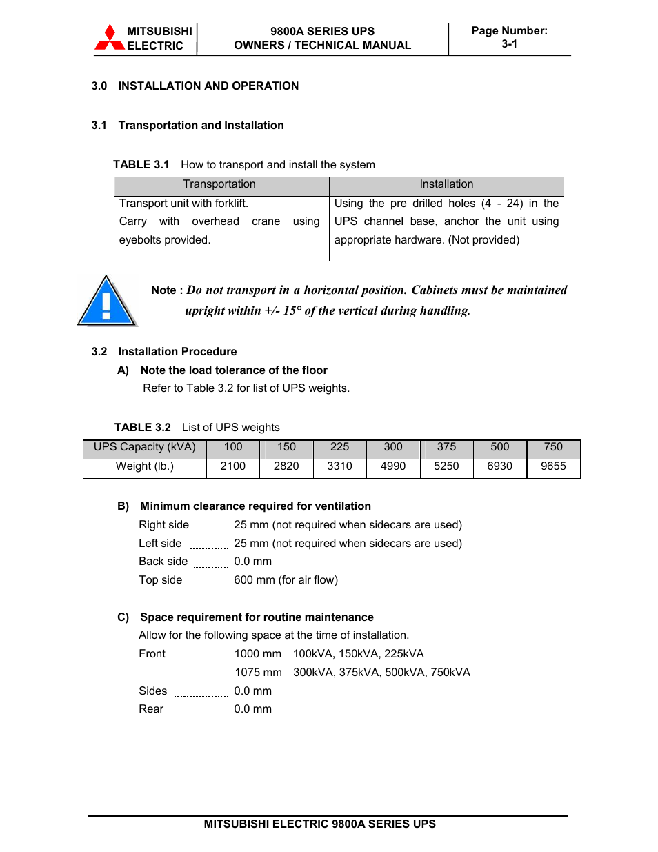 MITSUBISHI ELECTRIC 9800A SERIES UPS systems User Manual | Page 34 / 70