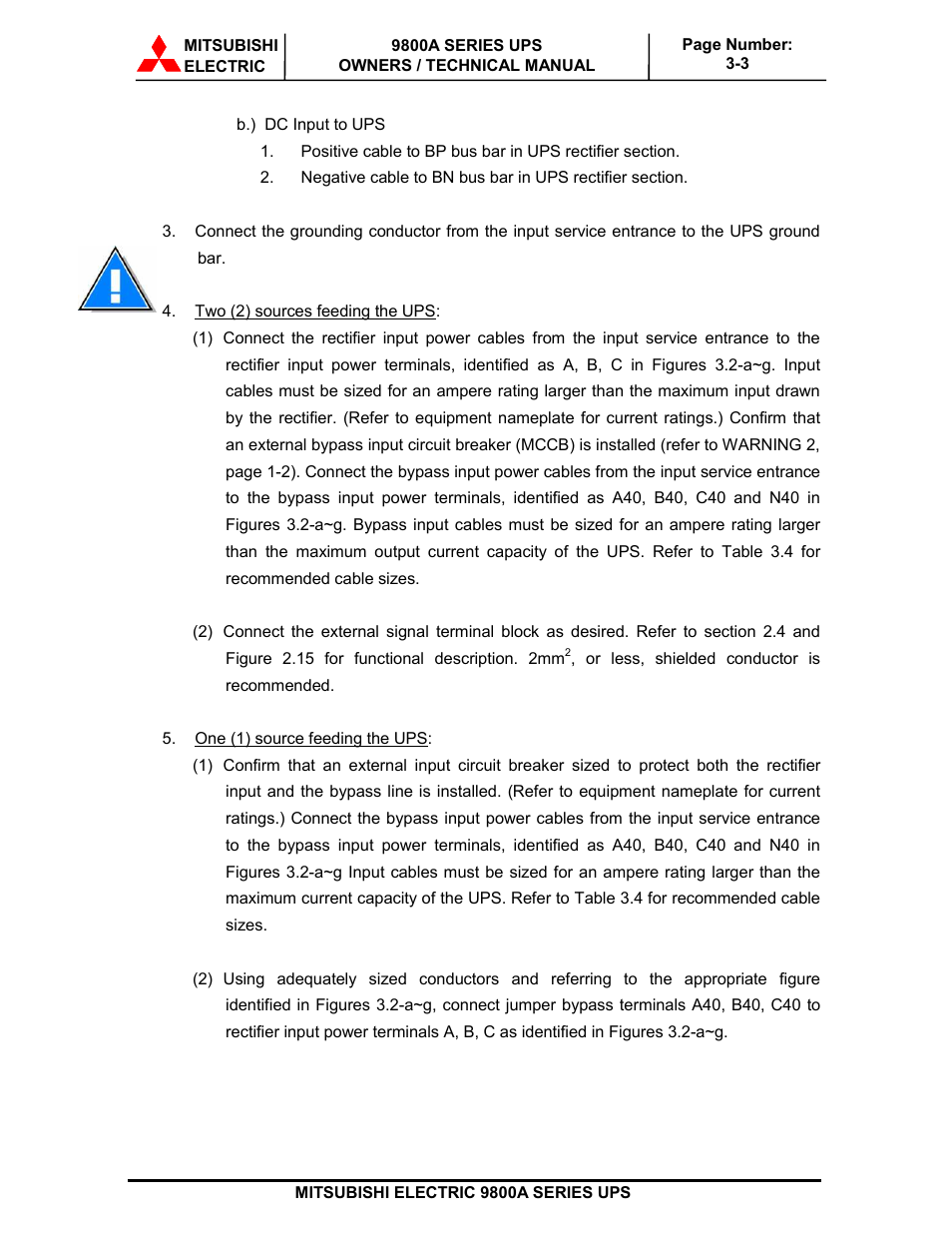 MITSUBISHI ELECTRIC 9800A SERIES UPS systems User Manual | Page 36 / 70