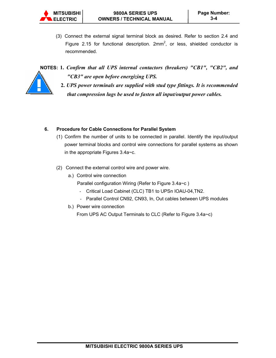 MITSUBISHI ELECTRIC 9800A SERIES UPS systems User Manual | Page 37 / 70