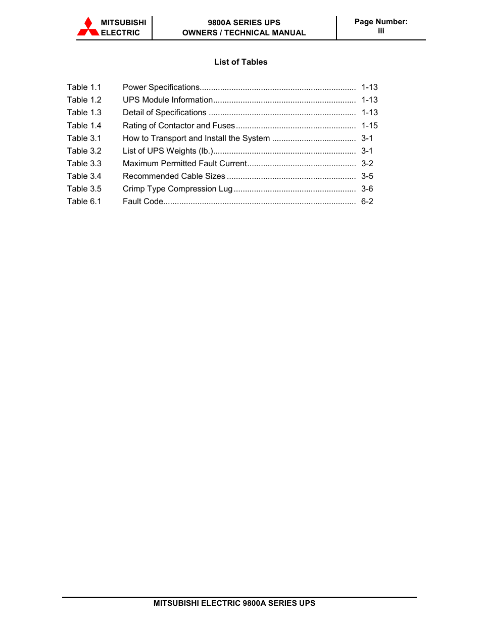 MITSUBISHI ELECTRIC 9800A SERIES UPS systems User Manual | Page 4 / 70