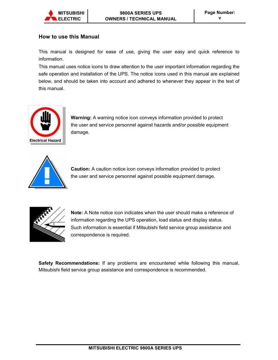 MITSUBISHI ELECTRIC 9800A SERIES UPS systems User Manual | Page 6 / 70