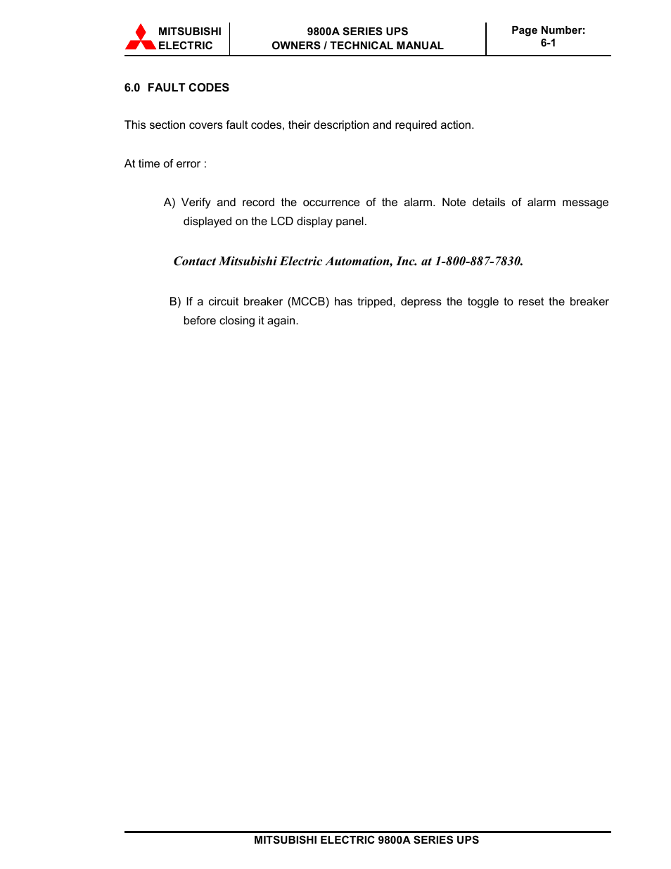 MITSUBISHI ELECTRIC 9800A SERIES UPS systems User Manual | Page 63 / 70