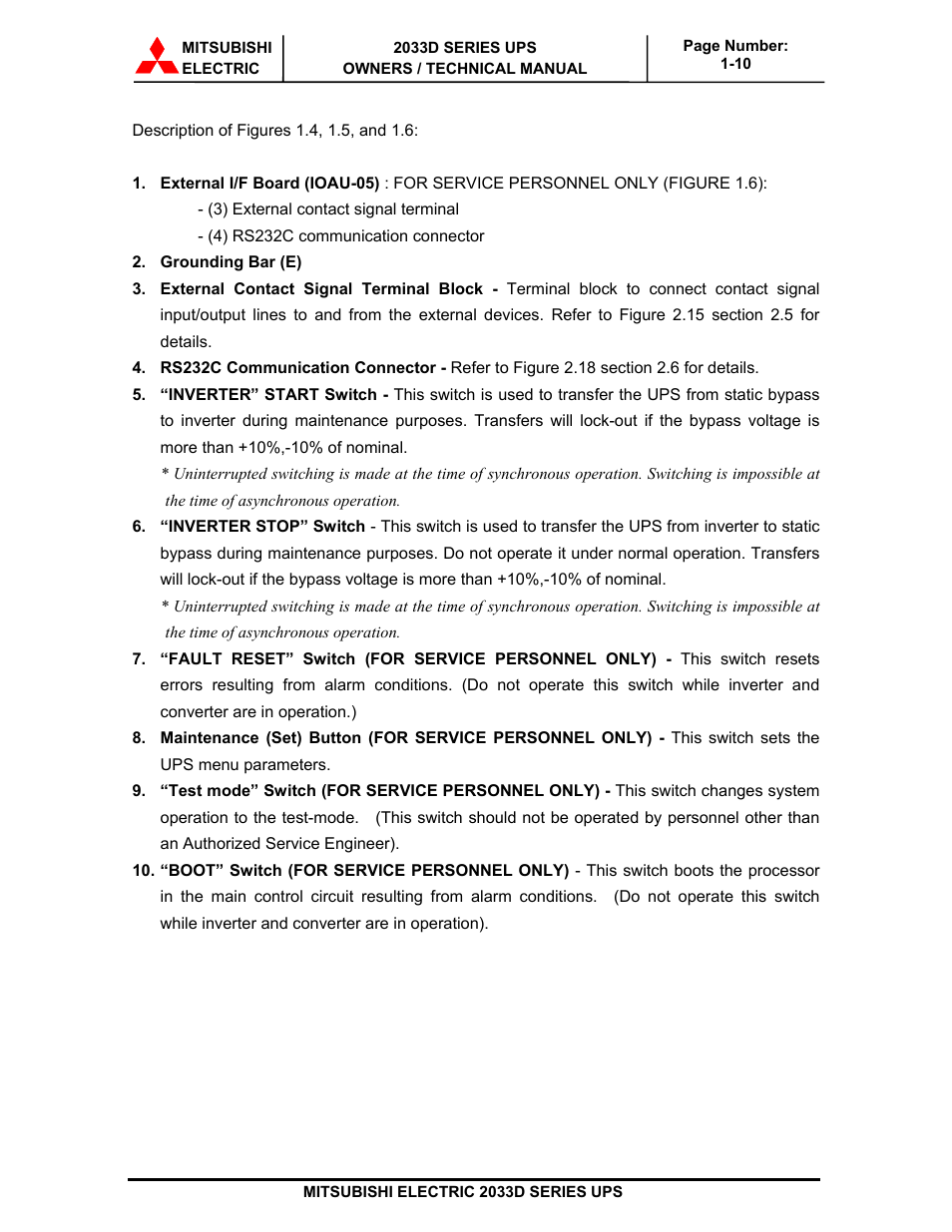 MITSUBISHI ELECTRIC 2033D SERIES UPS systems User Manual | Page 16 / 54