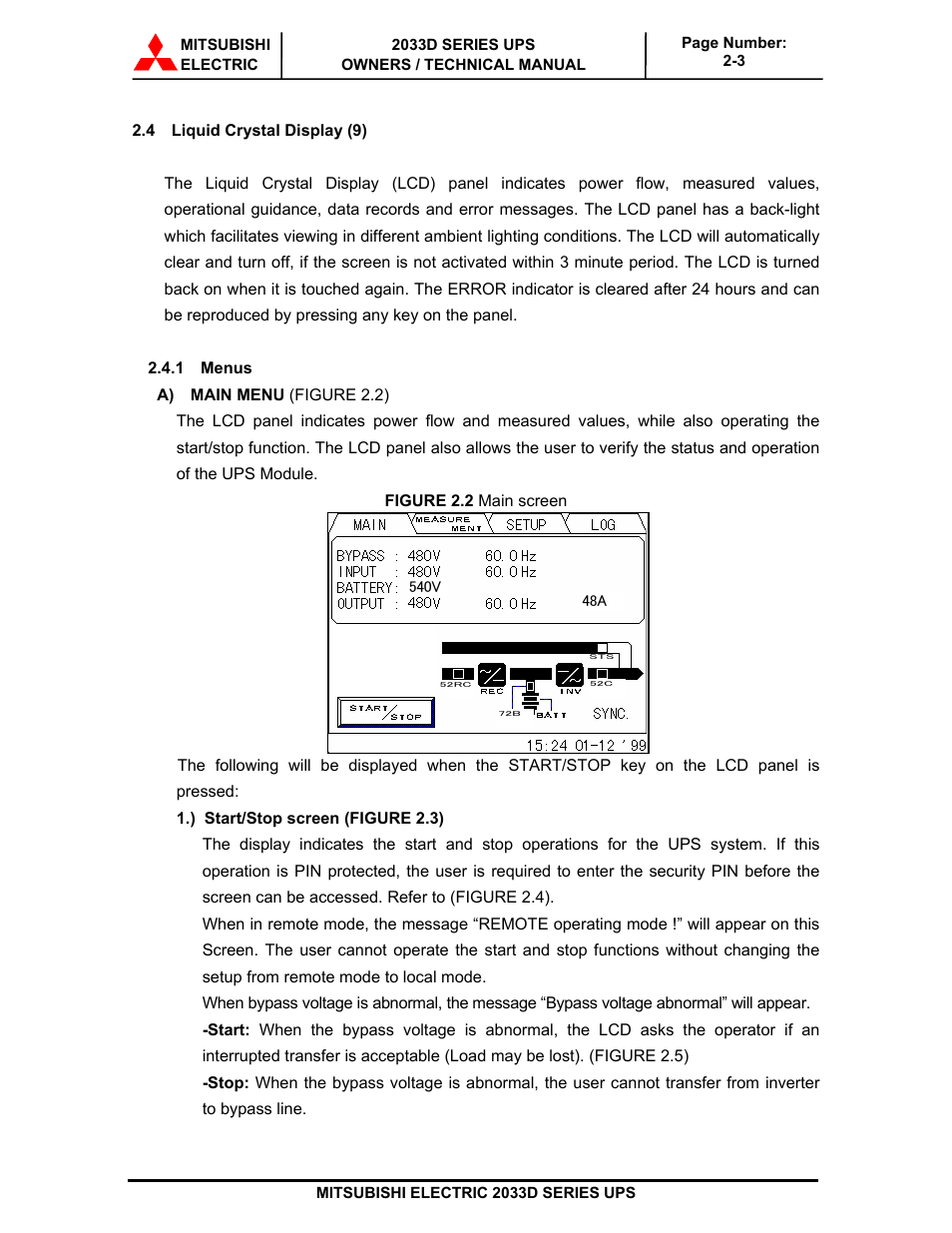 MITSUBISHI ELECTRIC 2033D SERIES UPS systems User Manual | Page 22 / 54