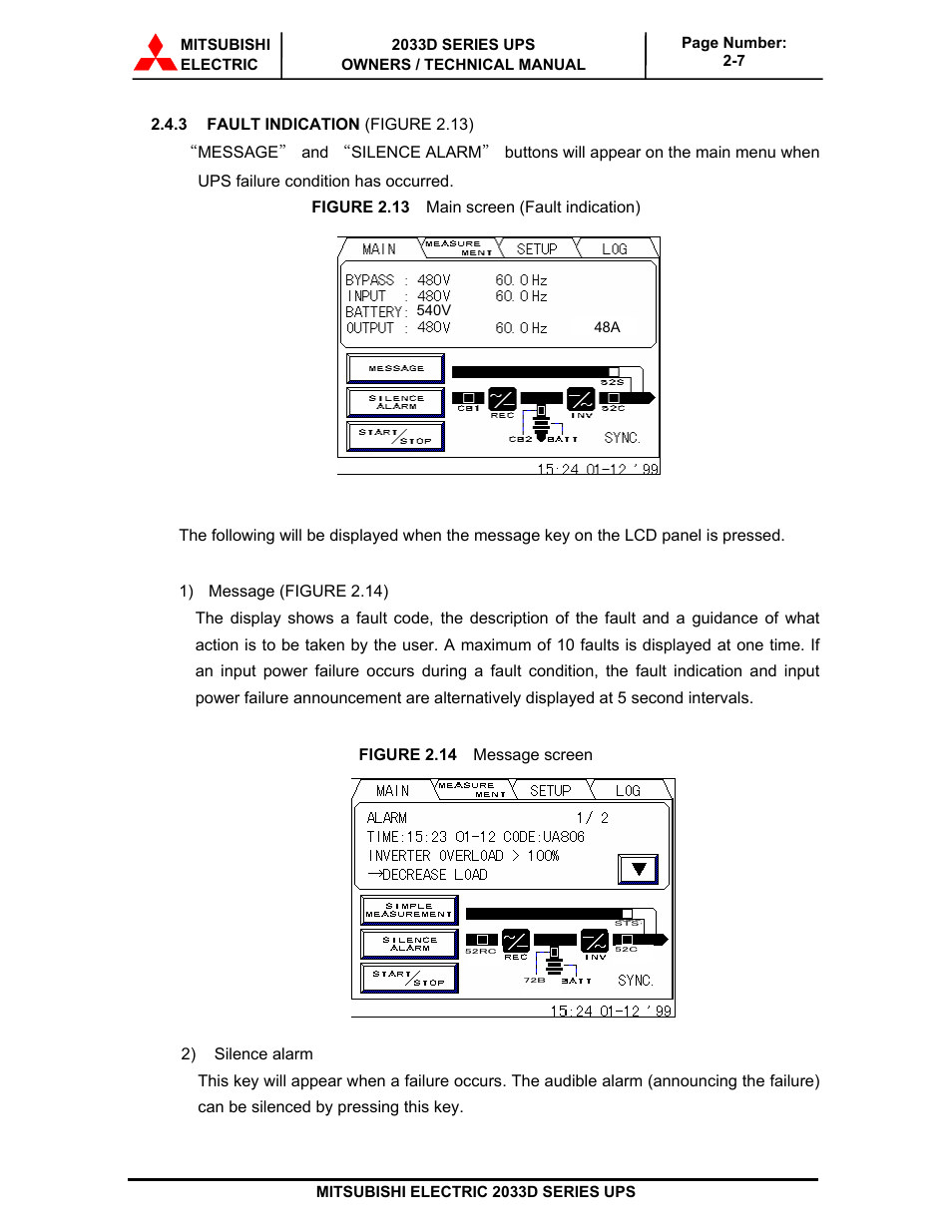 MITSUBISHI ELECTRIC 2033D SERIES UPS systems User Manual | Page 26 / 54