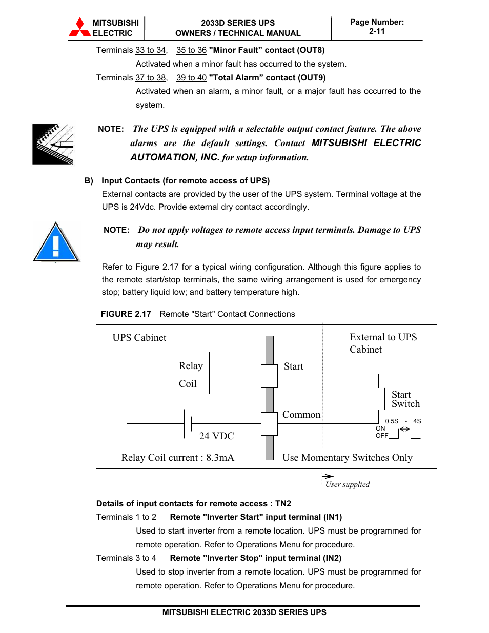 MITSUBISHI ELECTRIC 2033D SERIES UPS systems User Manual | Page 30 / 54