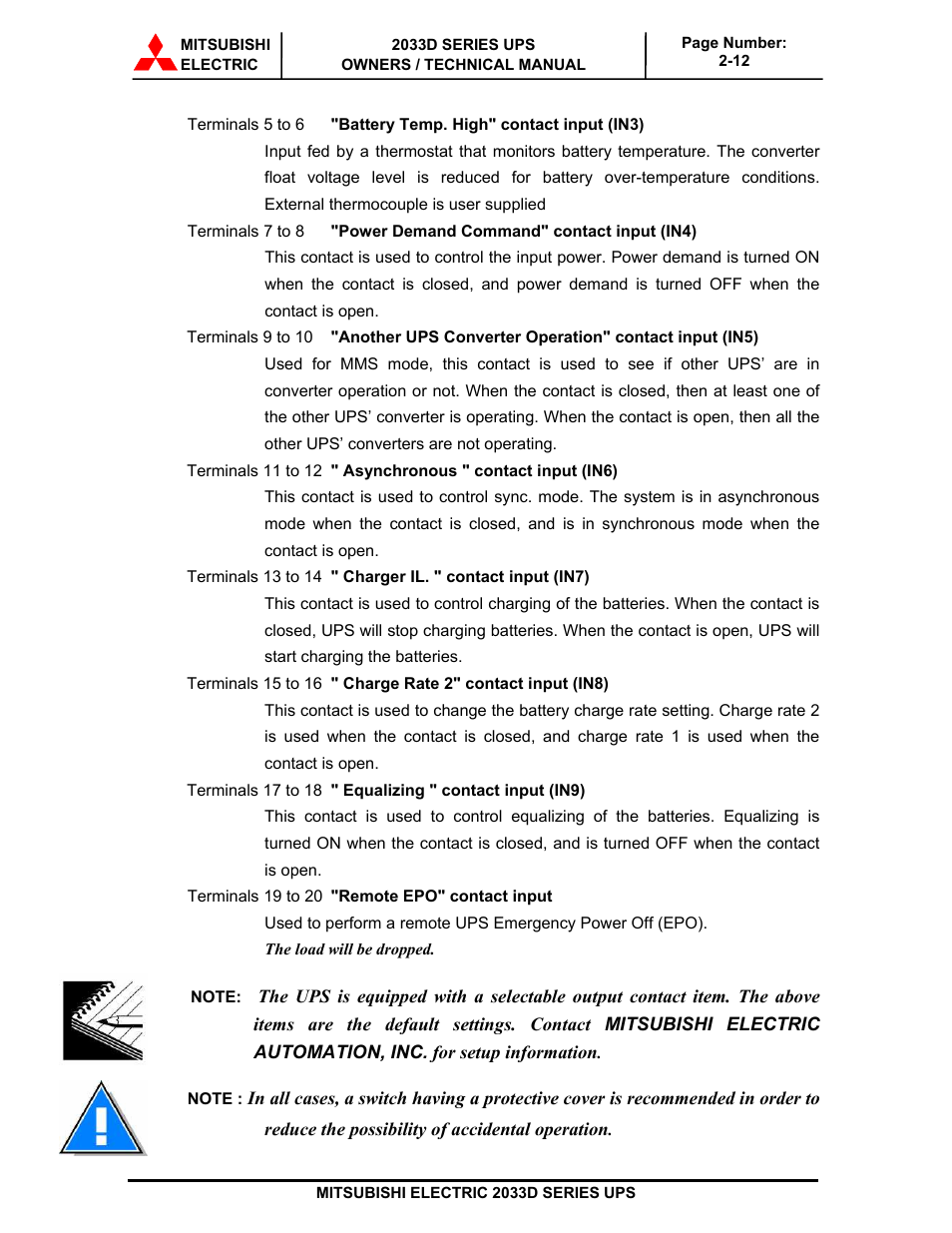 MITSUBISHI ELECTRIC 2033D SERIES UPS systems User Manual | Page 31 / 54