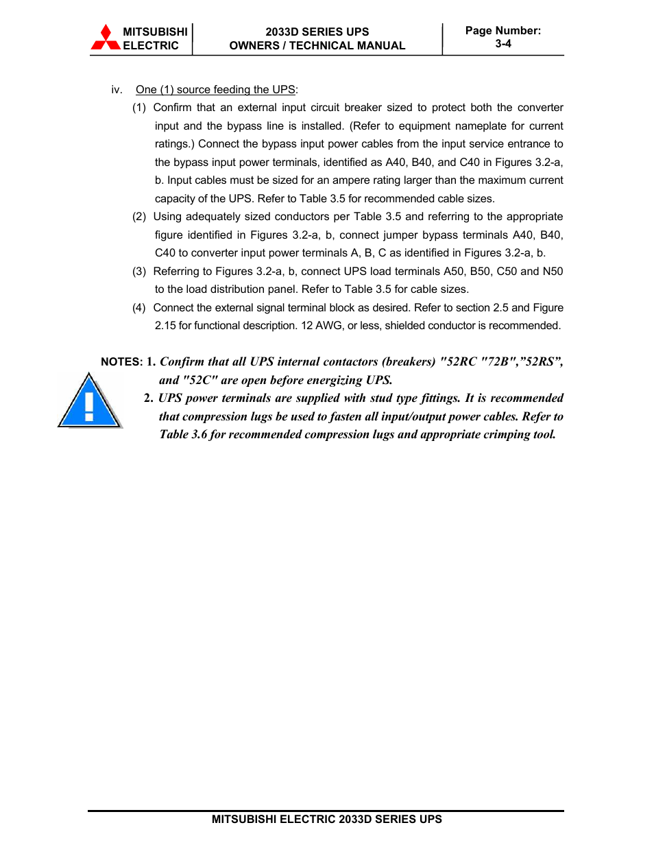 MITSUBISHI ELECTRIC 2033D SERIES UPS systems User Manual | Page 36 / 54