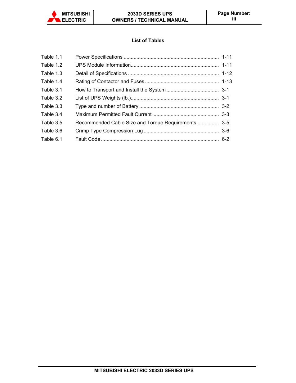 MITSUBISHI ELECTRIC 2033D SERIES UPS systems User Manual | Page 4 / 54