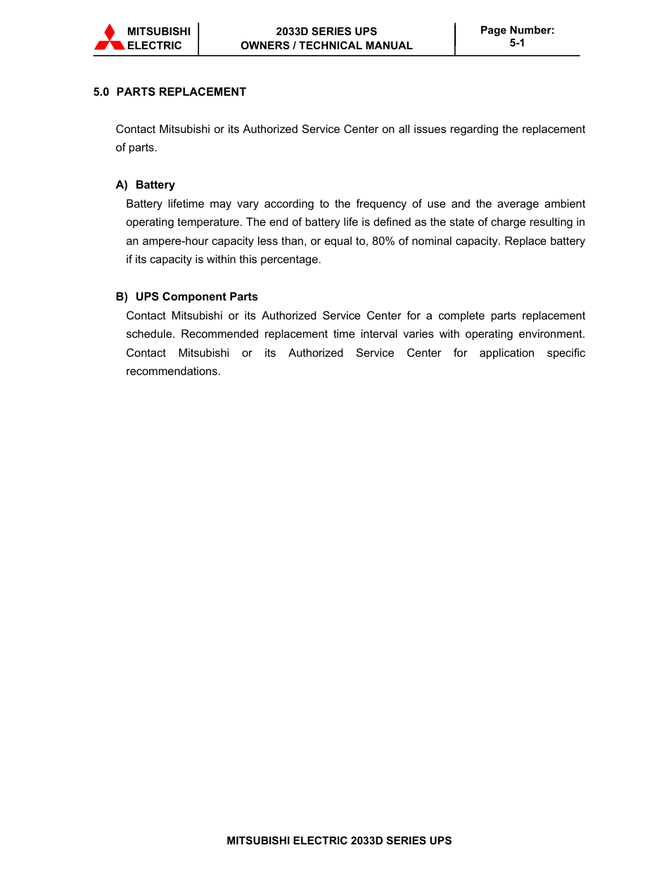 MITSUBISHI ELECTRIC 2033D SERIES UPS systems User Manual | Page 47 / 54