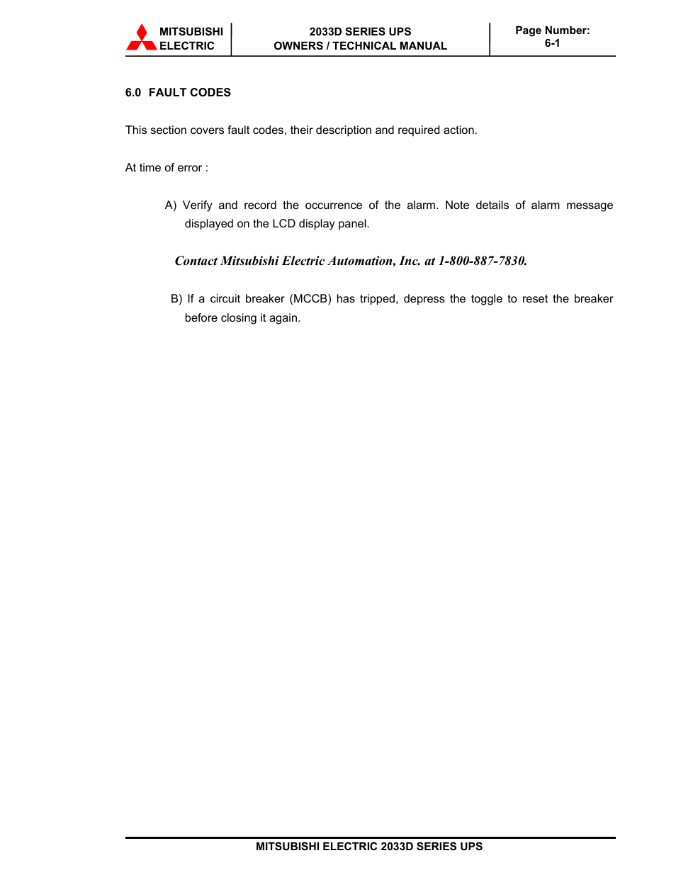 MITSUBISHI ELECTRIC 2033D SERIES UPS systems User Manual | Page 48 / 54