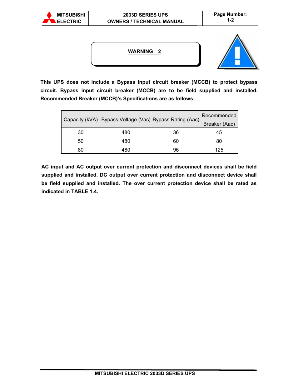 MITSUBISHI ELECTRIC 2033D SERIES UPS systems User Manual | Page 8 / 54