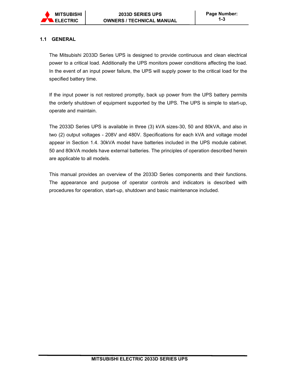 MITSUBISHI ELECTRIC 2033D SERIES UPS systems User Manual | Page 9 / 54