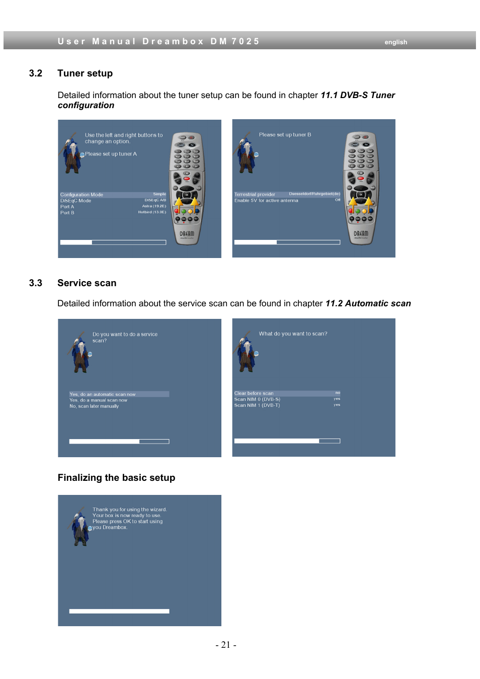 2 tuner setup, 3 service scan | Dream Multimedia Dreambox DM 7025 User Manual | Page 21 / 91