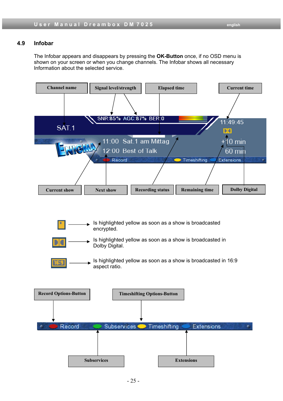 9 infobar | Dream Multimedia Dreambox DM 7025 User Manual | Page 25 / 91