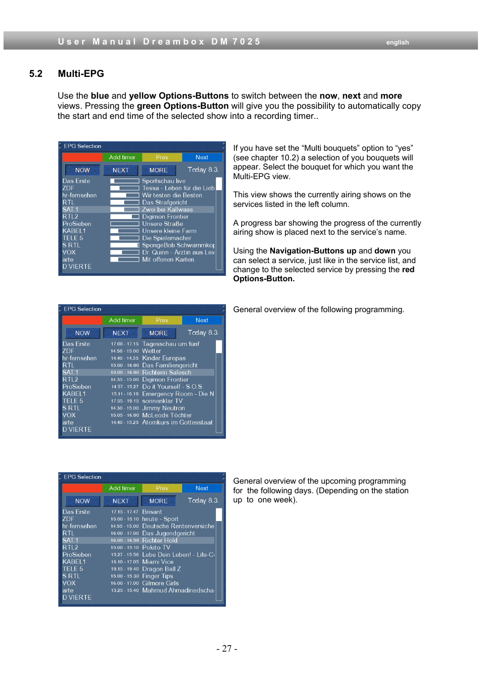 2 multi-epg | Dream Multimedia Dreambox DM 7025 User Manual | Page 27 / 91