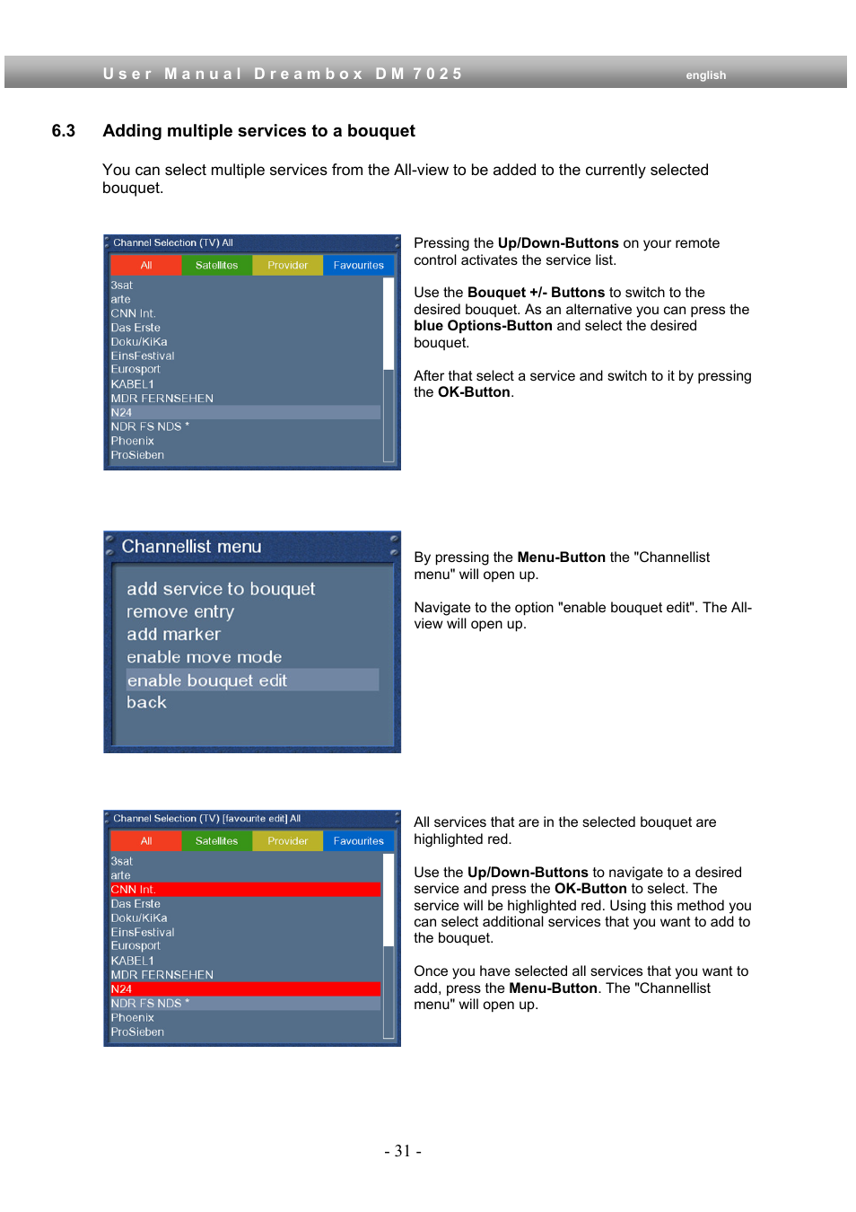 3 adding multiple services to a bouquet | Dream Multimedia Dreambox DM 7025 User Manual | Page 31 / 91
