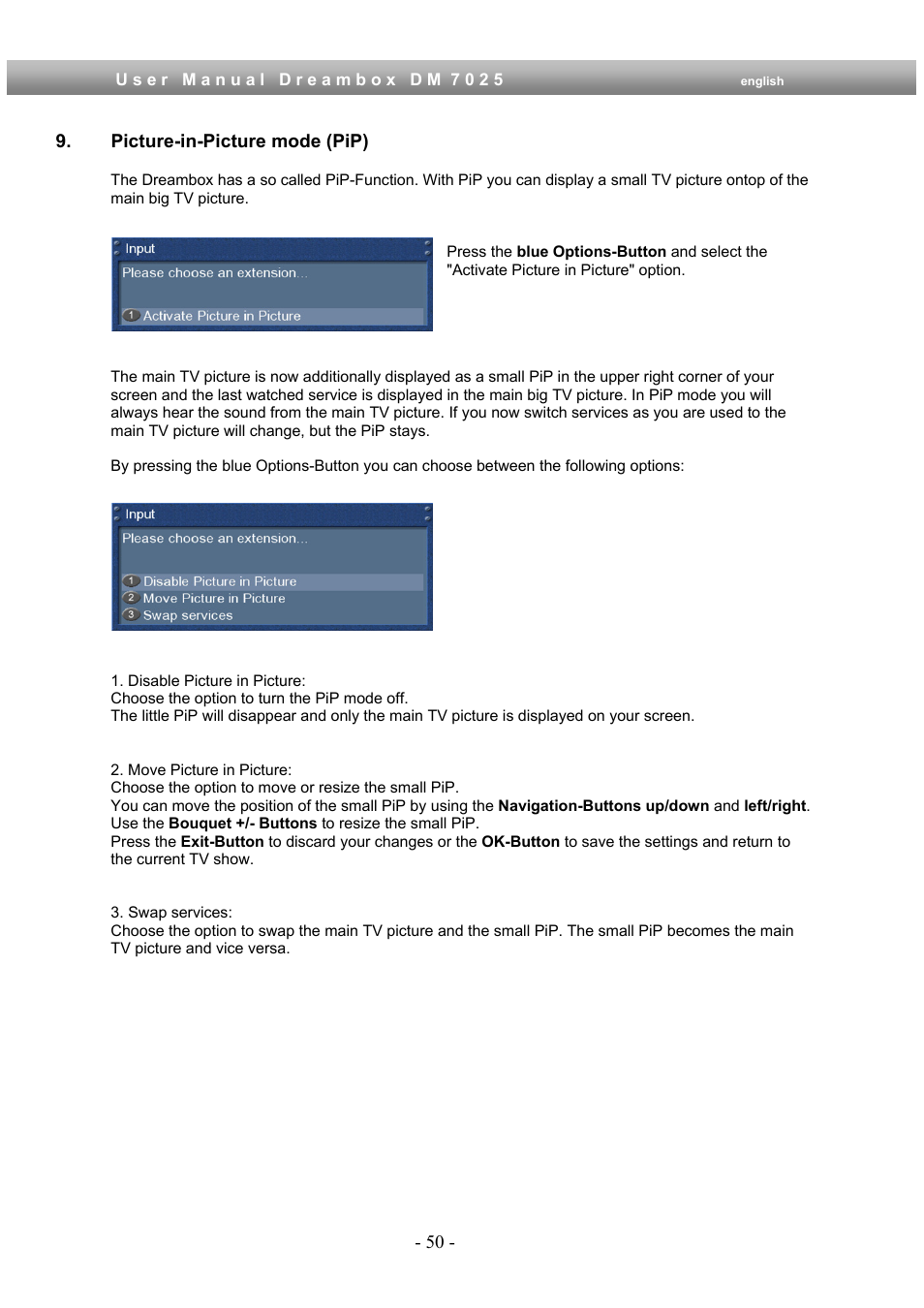 Picture-in-picture mode (pip) | Dream Multimedia Dreambox DM 7025 User Manual | Page 50 / 91
