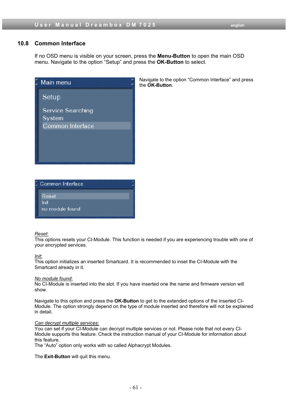 8 common interface | Dream Multimedia Dreambox DM 7025 User Manual | Page 61 / 91