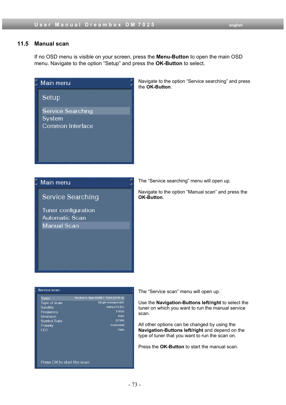 5 manual scan | Dream Multimedia Dreambox DM 7025 User Manual | Page 73 / 91