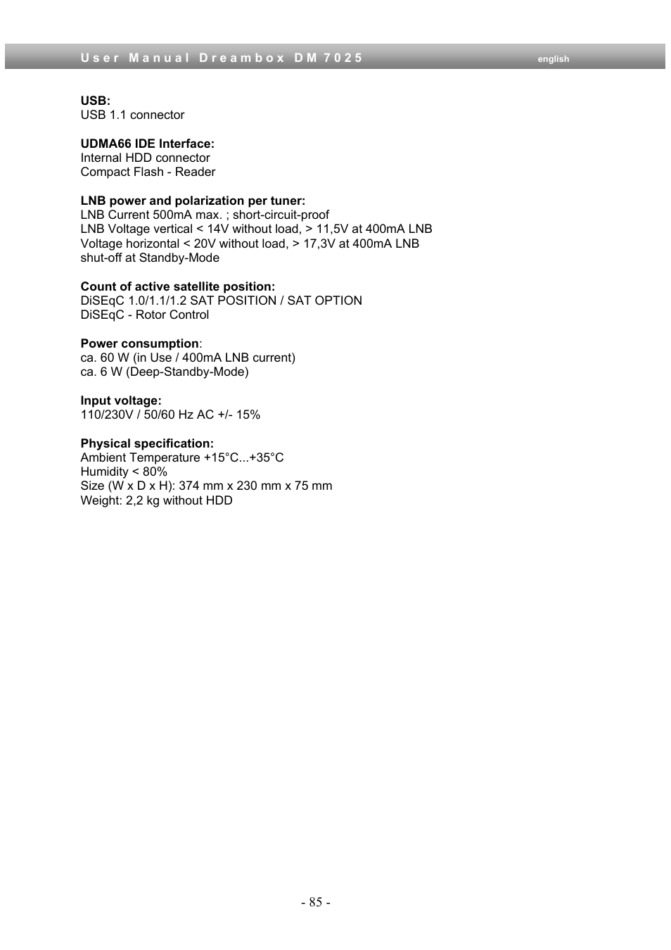 Dream Multimedia Dreambox DM 7025 User Manual | Page 85 / 91