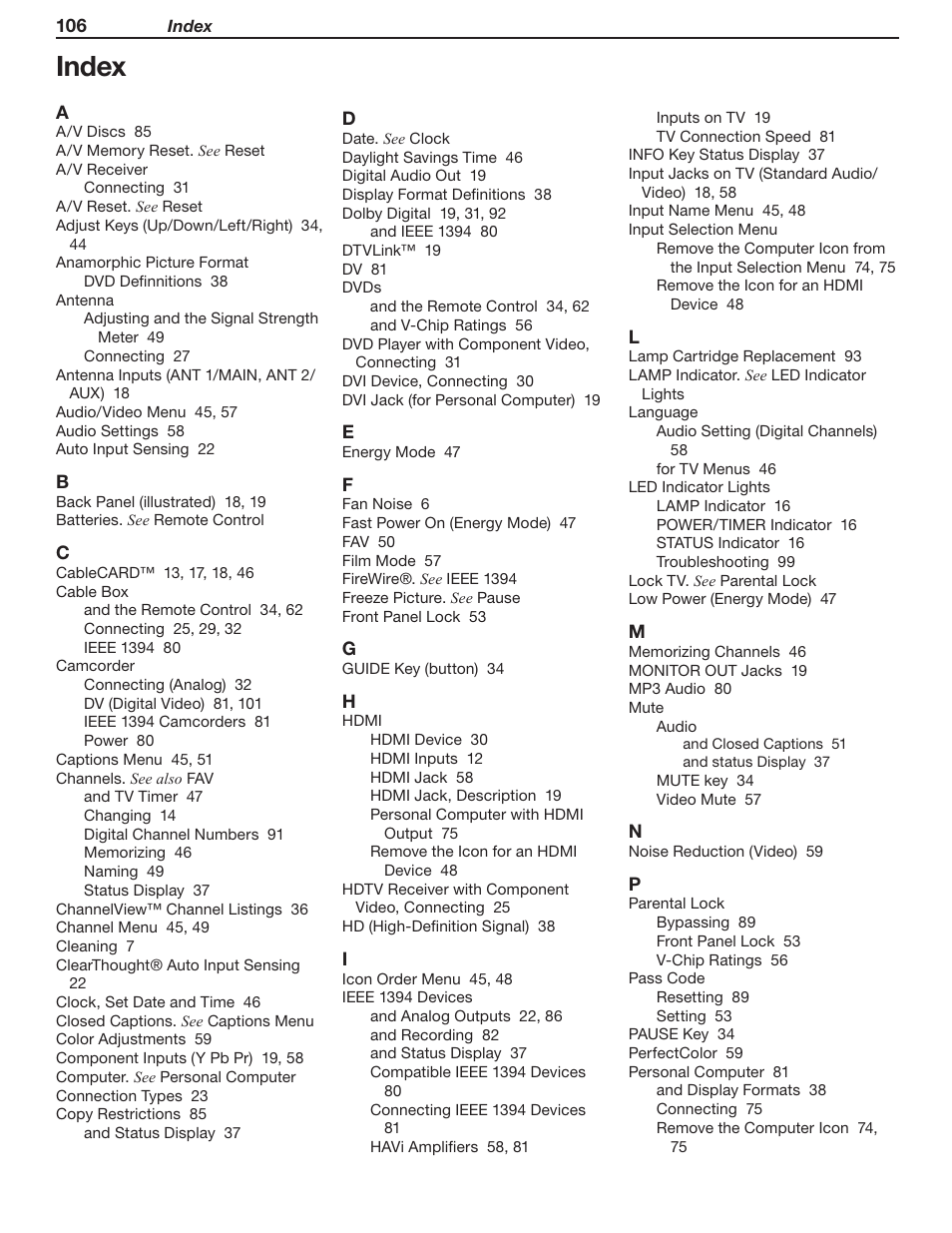 Index | MITSUBISHI ELECTRIC WD-52631 User Manual | Page 106 / 108