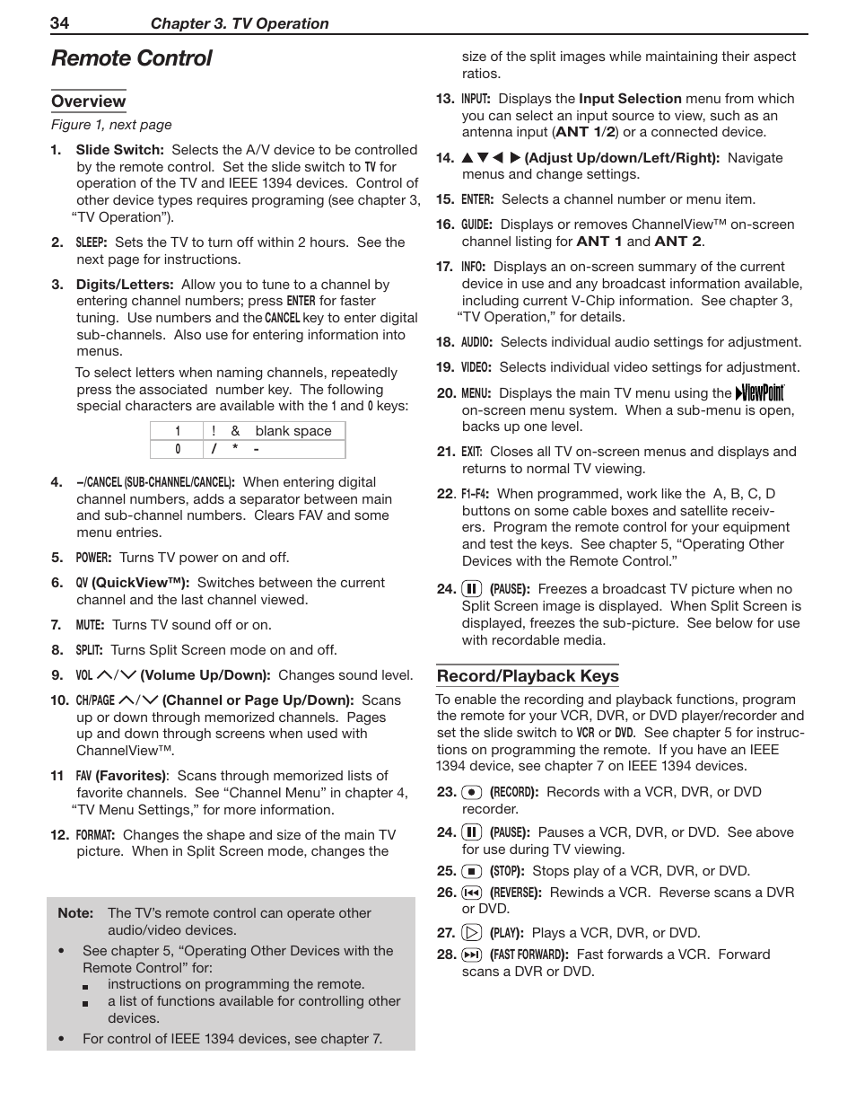 Remote control | MITSUBISHI ELECTRIC WD-52631 User Manual | Page 34 / 108