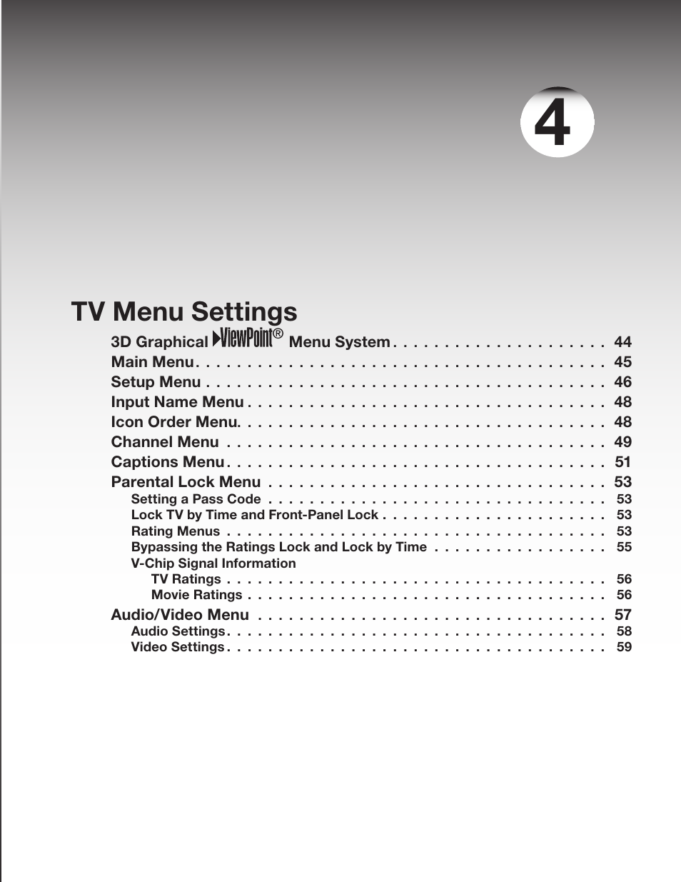 Tv menu settings | MITSUBISHI ELECTRIC WD-52631 User Manual | Page 43 / 108