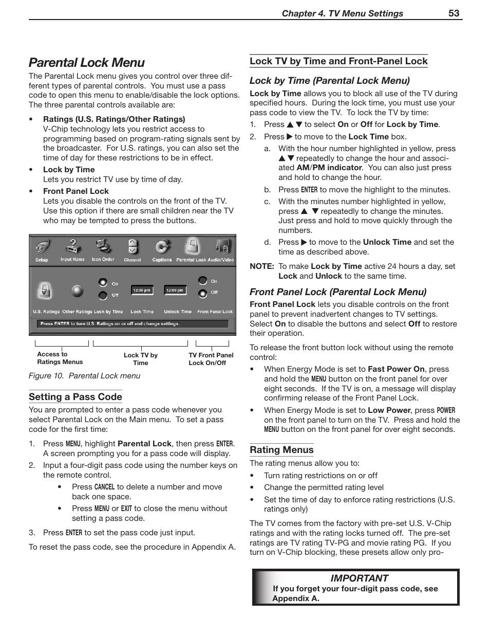 Parental lock menu | MITSUBISHI ELECTRIC WD-52631 User Manual | Page 53 / 108