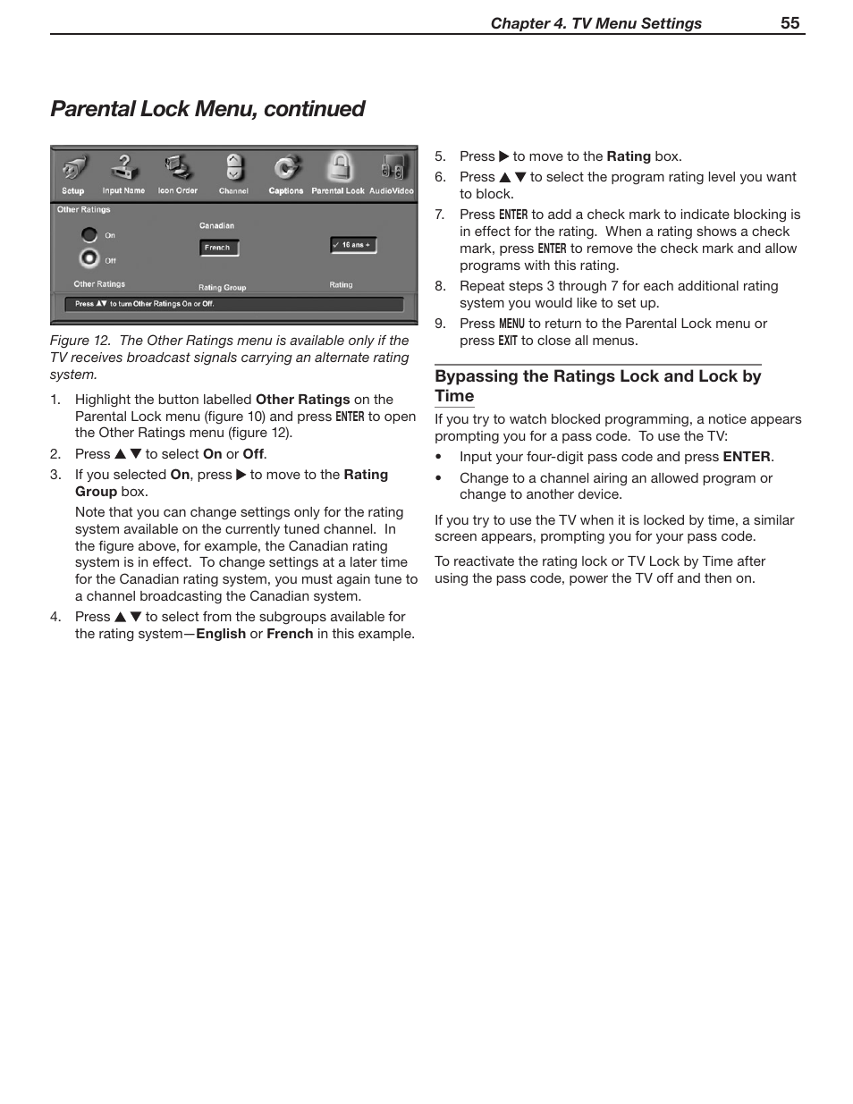 Parental lock menu, continued | MITSUBISHI ELECTRIC WD-52631 User Manual | Page 55 / 108