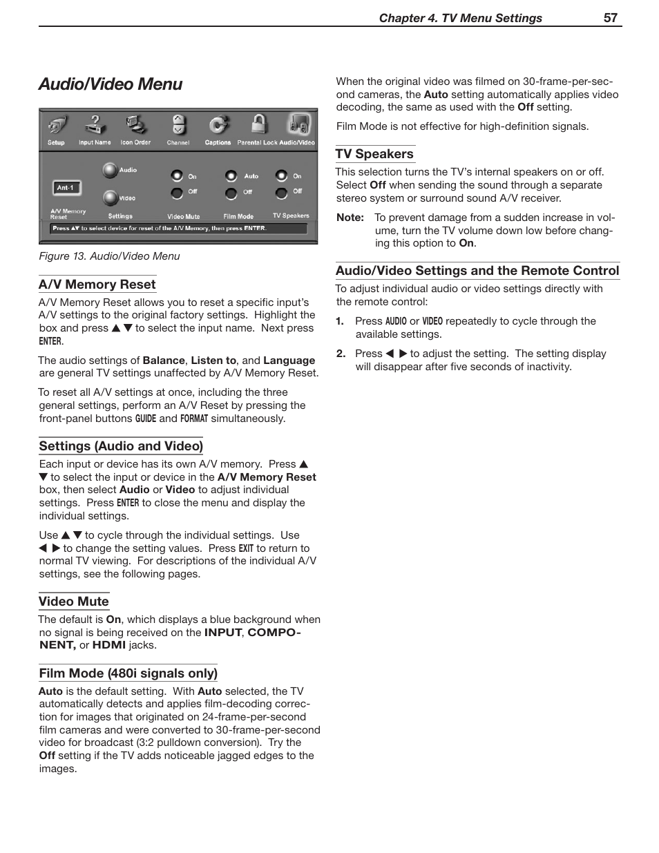 Audio/video menu | MITSUBISHI ELECTRIC WD-52631 User Manual | Page 57 / 108