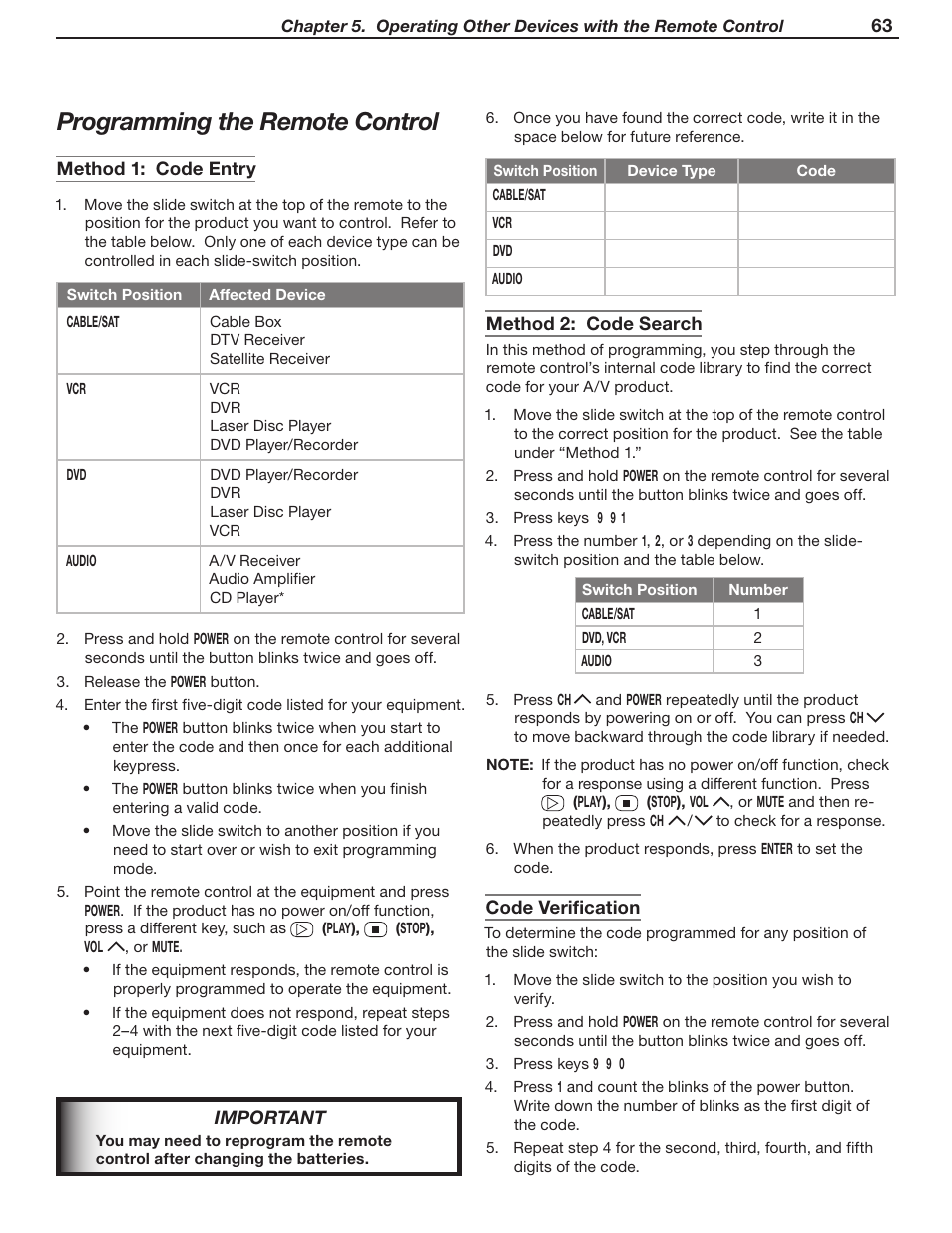 Programming the remote control | MITSUBISHI ELECTRIC WD-52631 User Manual | Page 63 / 108