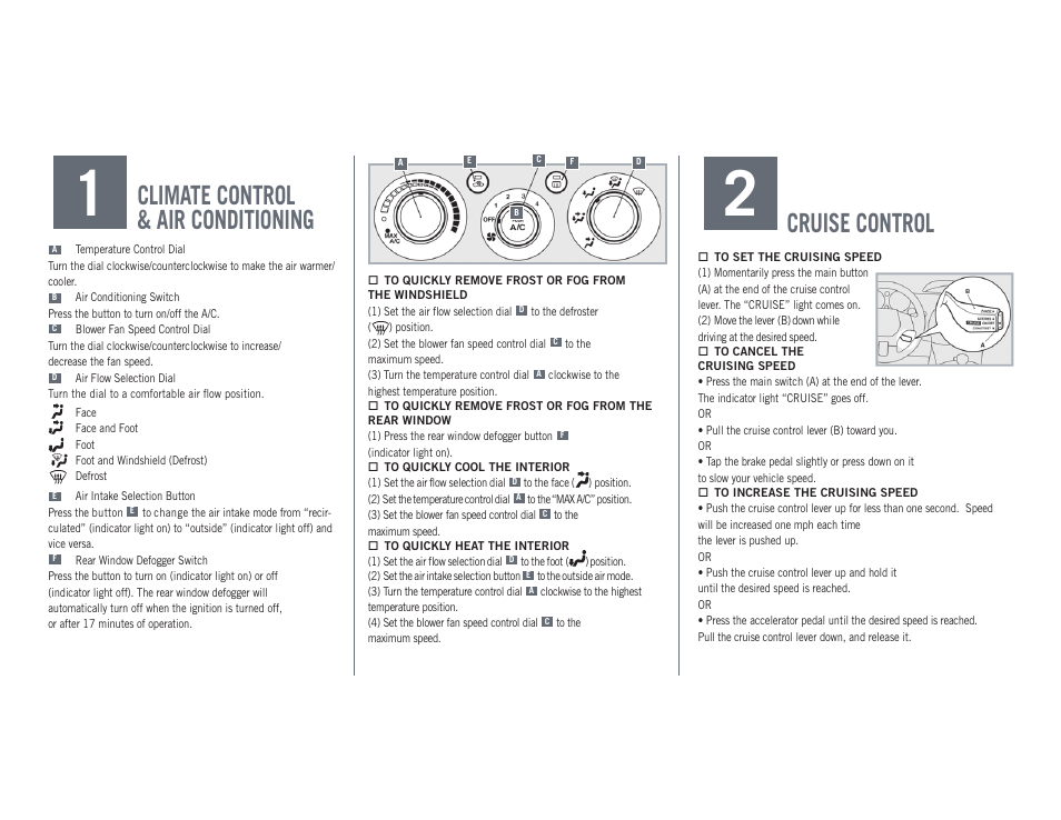Climate control & air conditioning, Cruise control | Mitsubishi Motors ECLIPSE SPYDER 2009 ECLIPSE User Manual | Page 3 / 8