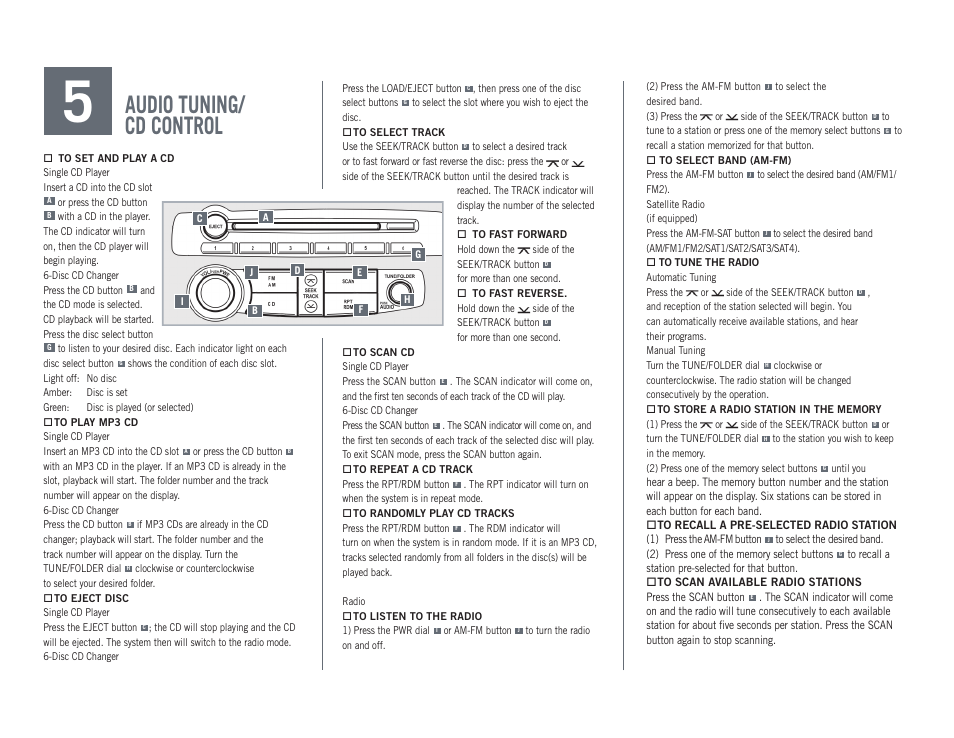 Audio tuning/ cd control | Mitsubishi Motors ECLIPSE SPYDER 2009 ECLIPSE User Manual | Page 5 / 8