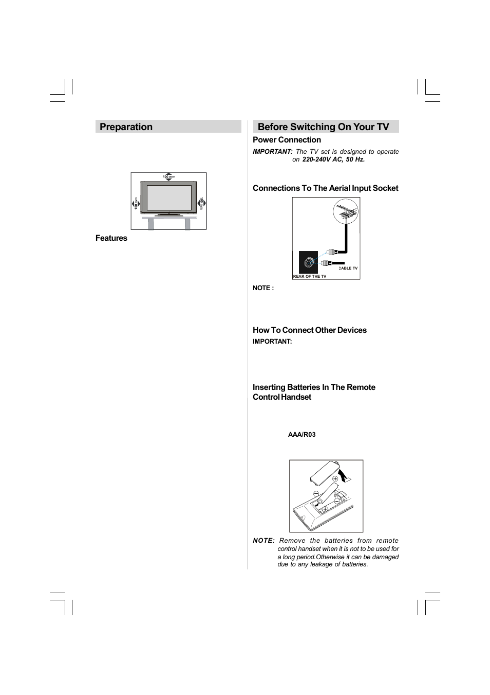 Preparation, Before switching on your tv | Matsui America MAT42LW507E User Manual | Page 4 / 19